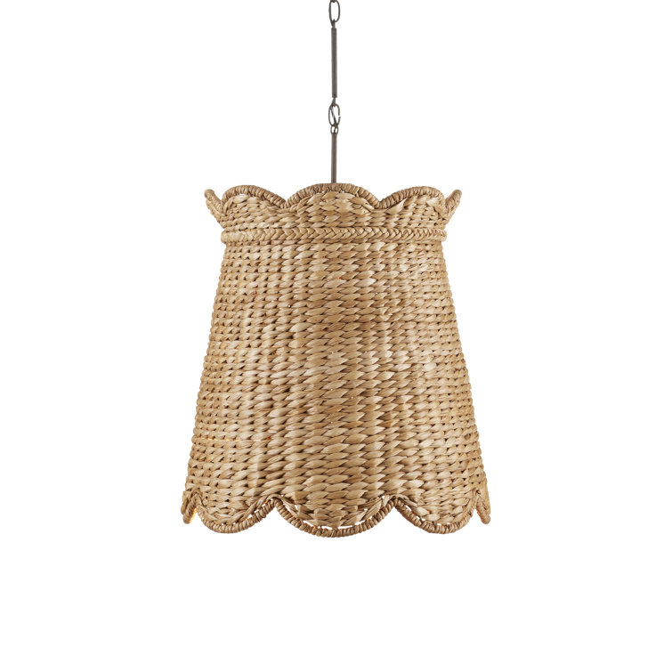 Natural Woven Water Hyacinth Pendant Light with Scalloped Shade