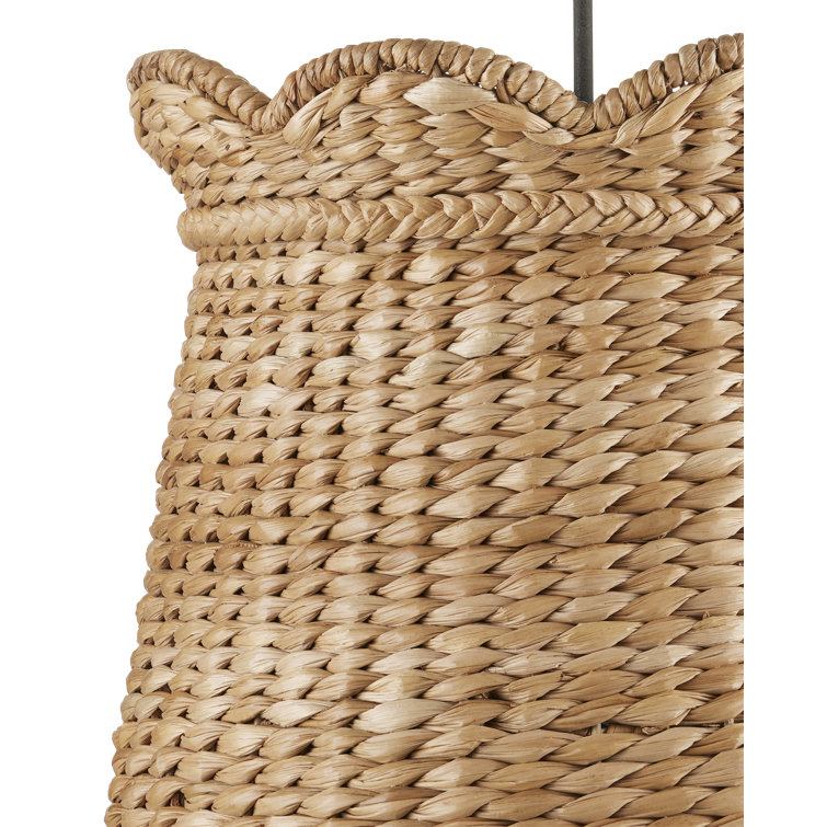 Natural Woven Water Hyacinth Pendant Light with Scalloped Shade