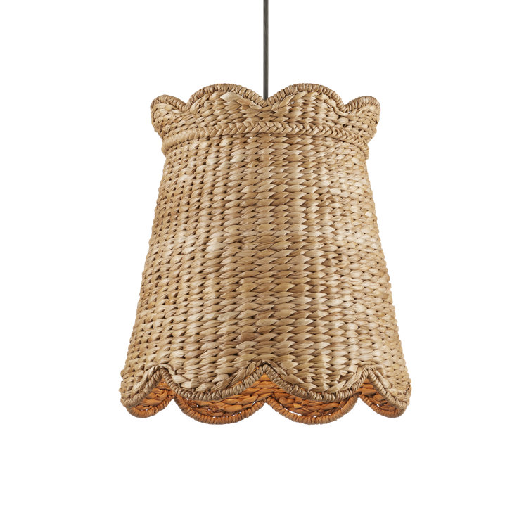 Natural Woven Water Hyacinth Pendant Light with Scalloped Shade