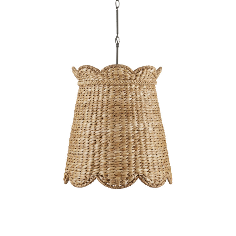 Natural Woven Water Hyacinth Pendant Light with Scalloped Shade