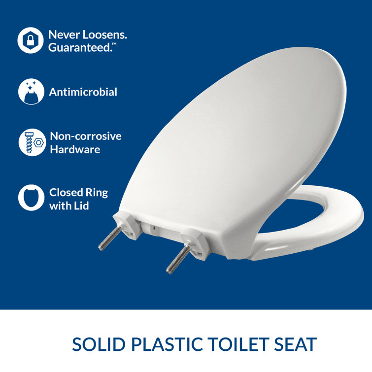 Heavy Duty White Plastic Elongated Toilet Seat with Cover
