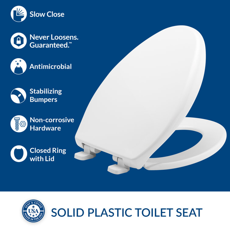 White Elongated Heavy Duty Plastic Toilet Seat with Slow Close