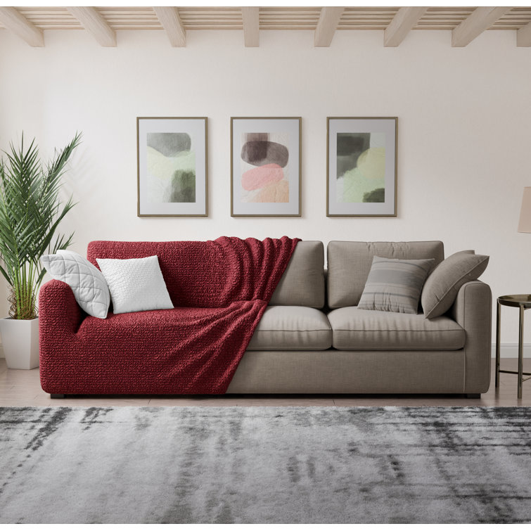Burgundy Stretch Sofa Slipcover with Tuck Strips