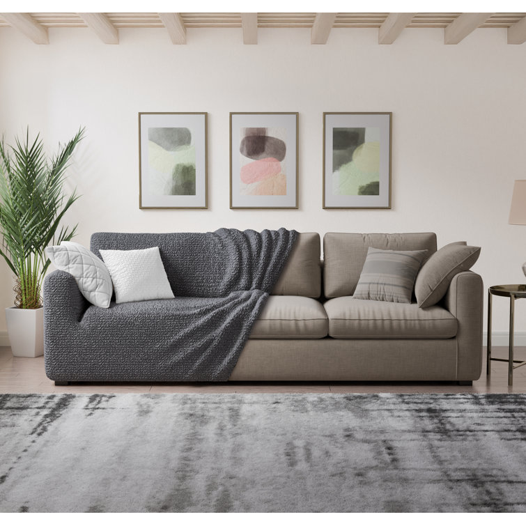 Dark Gray Stretchable Microfiber Sofa Cover for 3-Seater Couch