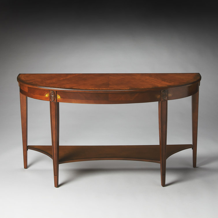 Astor 54" Olive Ash Burl Demilune Console Table with Storage