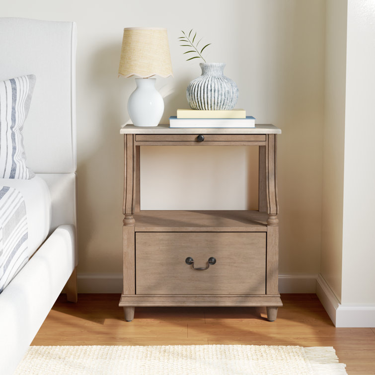 Sandalwood Beige Mahogany and Marble Top Nightstand