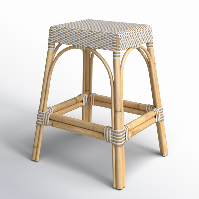 Robias 24.5" White and Tan Dot Rattan Backless Counter Stool