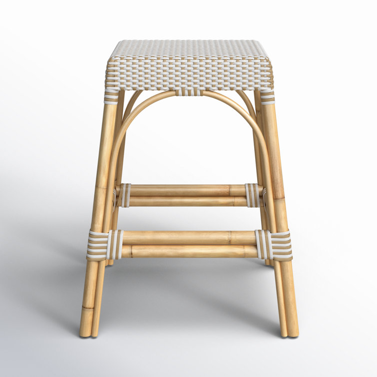 Robias 24.5" White and Tan Dot Rattan Backless Counter Stool