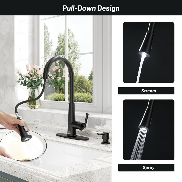 Matte Black Stainless Steel Pull-Down Kitchen Faucet with LED Light