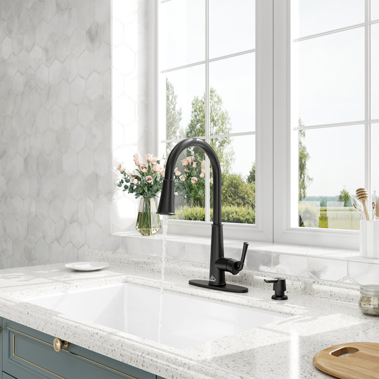 Matte Black Stainless Steel Pull-Down Kitchen Faucet with LED Light