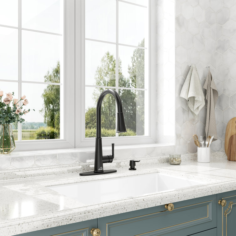 Matte Black Stainless Steel Pull-Down Kitchen Faucet with LED Light