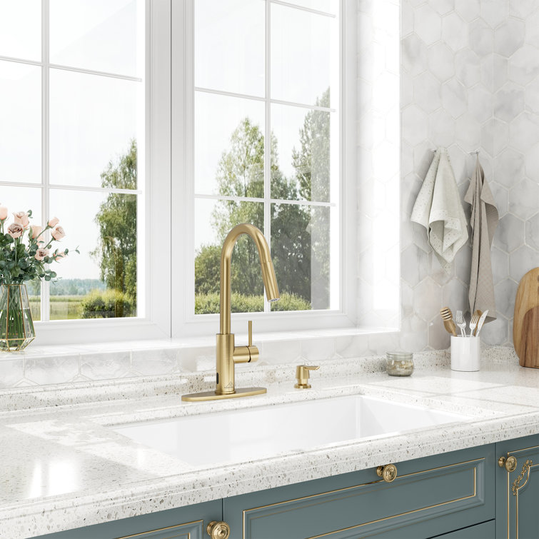 Brushed Gold Stainless Steel Pull-Down Kitchen Faucet with Infrared Sensor
