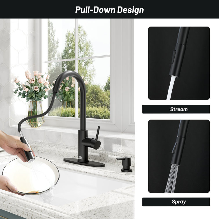 Matte Black Stainless Steel Pull Down Sprayer Kitchen Faucet