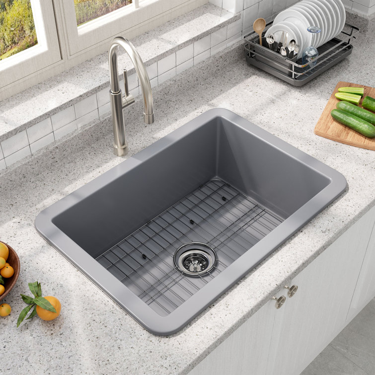Matte Gray Fireclay 27" Single Bowl Undermount Kitchen Sink