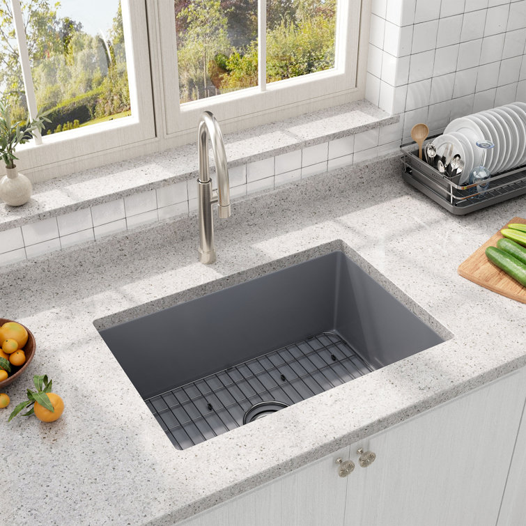 Matte Gray Fireclay 27" Single Bowl Undermount Kitchen Sink