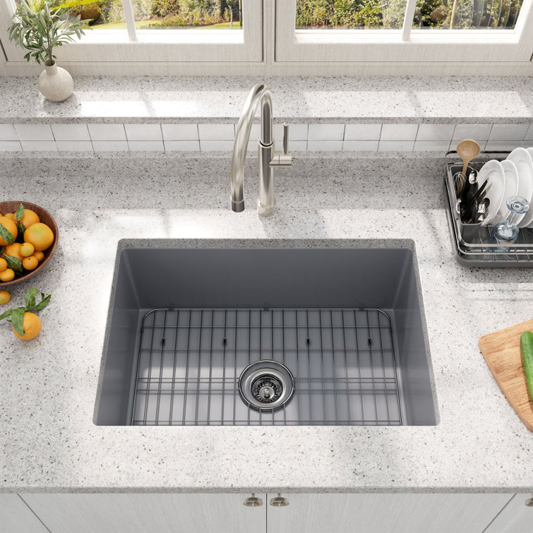 Matte Gray Fireclay 27" Single Bowl Undermount Kitchen Sink