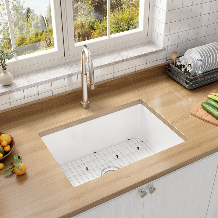 Glossy White 27" Fireclay Single Bowl Drop-In Kitchen Sink