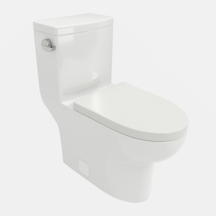 White Ceramic One-Piece Elongated Toilet with Soft-Closing Seat