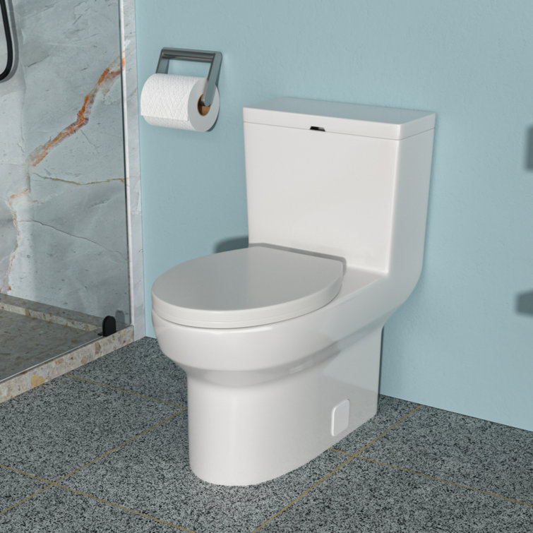 Glossy White Ceramic Elongated One-Piece Toilet with Soft-Close Seat