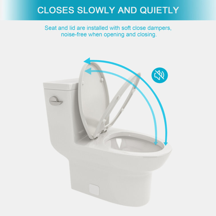 Glossy White Ceramic Elongated One-Piece Toilet with Soft-Close Seat