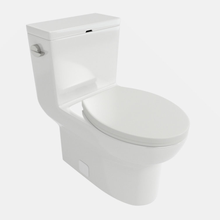 Glossy White Ceramic Elongated One-Piece Toilet with Soft-Close Seat