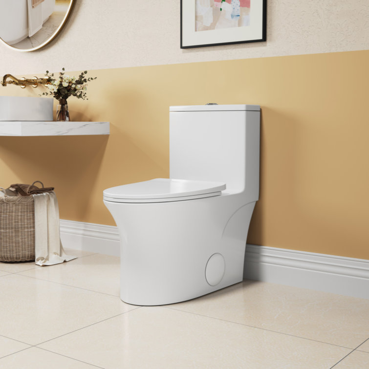 Glossy White Ceramic Elongated Dual Flush One-Piece Toilet