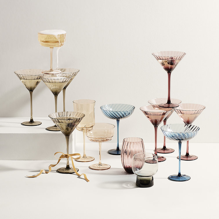 Wine Colored Glass Martini Cocktail Set, Set of 4