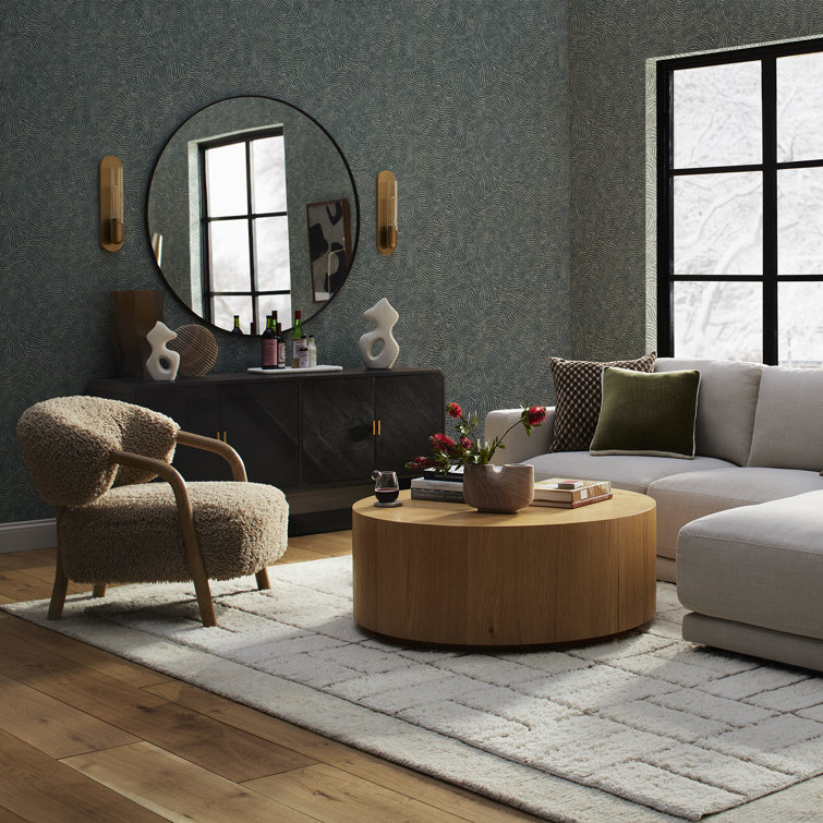 Natural Round Wood Grain Coffee Table with Wheels