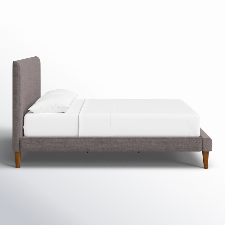 Britney Mid-Century Queen Platform Bed in Dark Grey with Pine Frame