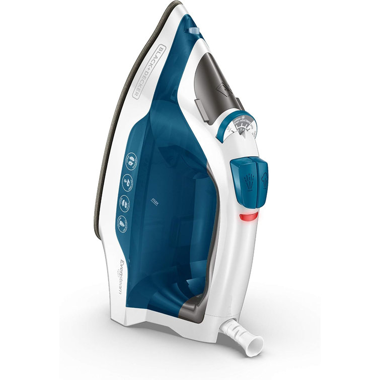 Compact Blue and White Non-Stick Steam Iron with Stainless Soleplate