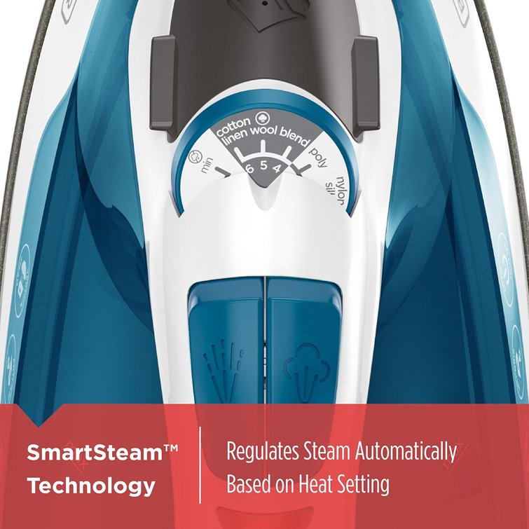Compact Blue and White Non-Stick Steam Iron with Stainless Soleplate