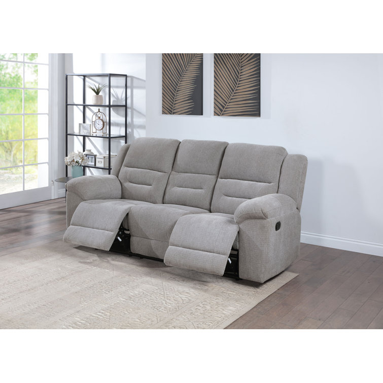 Gilson Gray Chenille Fabric Manual Reclining Sofa with Pillow-Top Arms