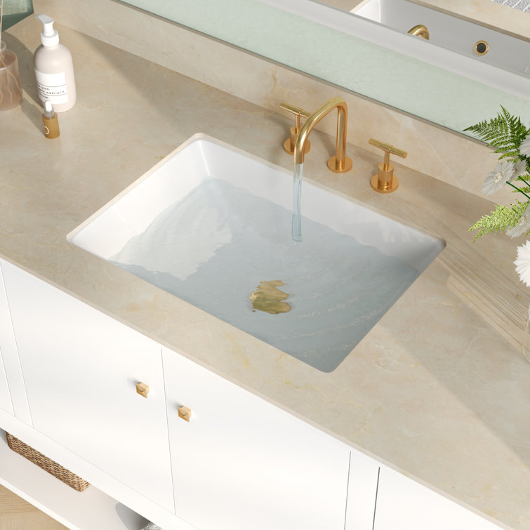 White Ceramic Rectangular Undermount Bathroom Sink with Overflow