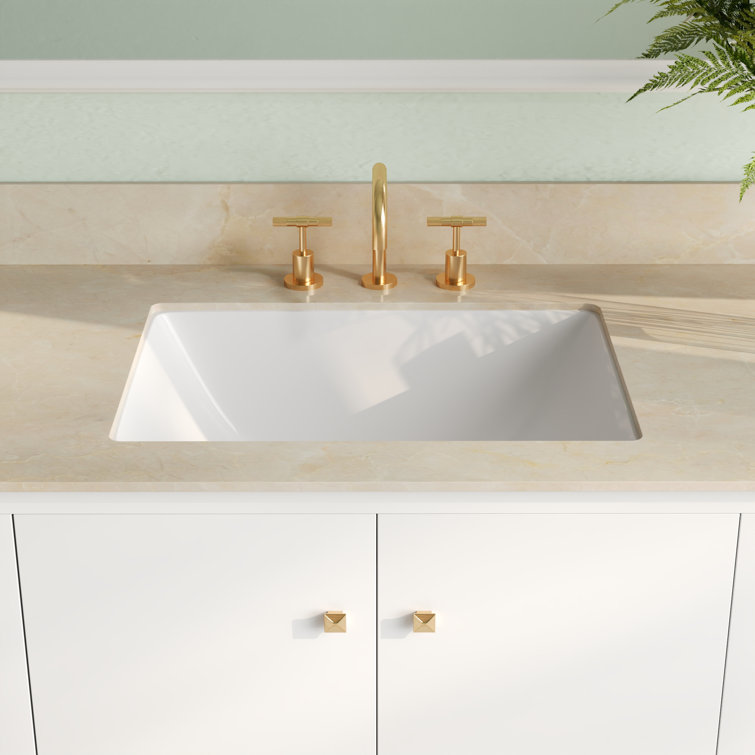 White Ceramic Rectangular Undermount Bathroom Sink with Overflow