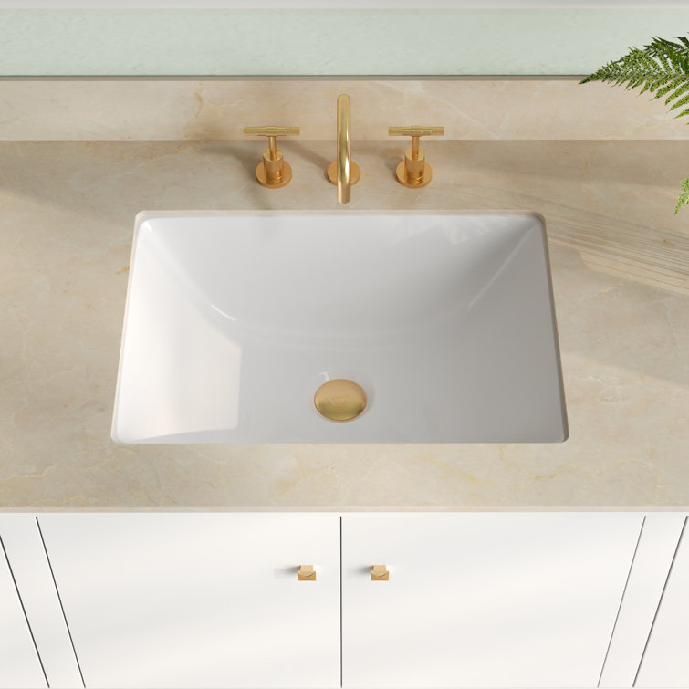 White Ceramic Rectangular Undermount Bathroom Sink with Overflow