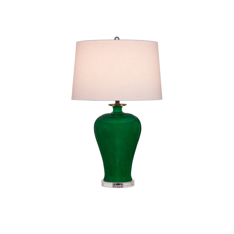 Imperial Green Porcelain Table Lamp with Off-White Linen Shade