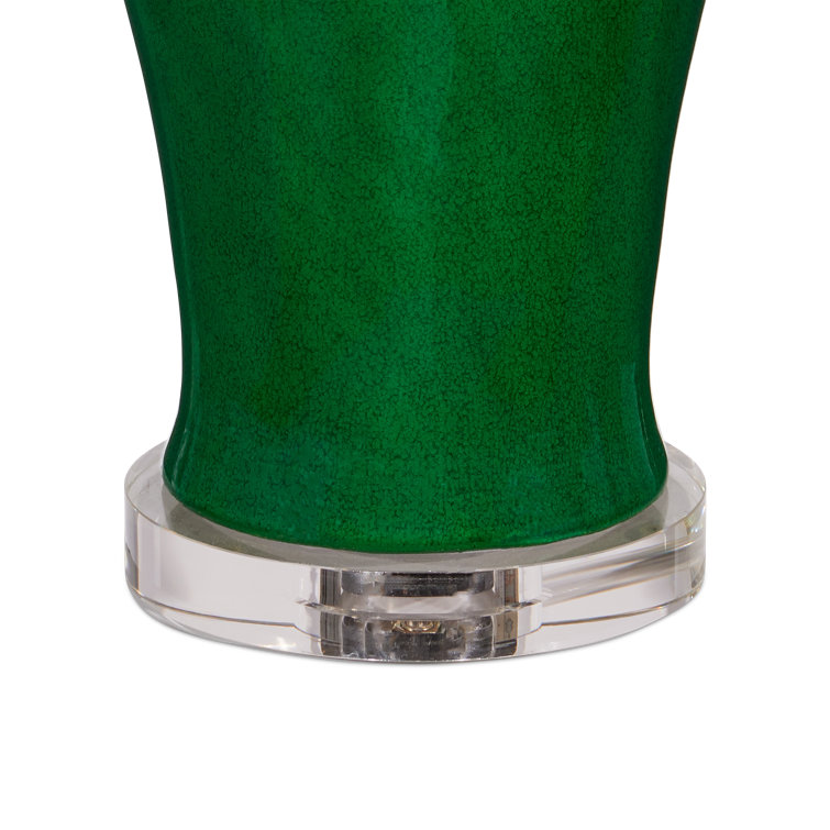 Imperial Green Porcelain Table Lamp with Off-White Linen Shade