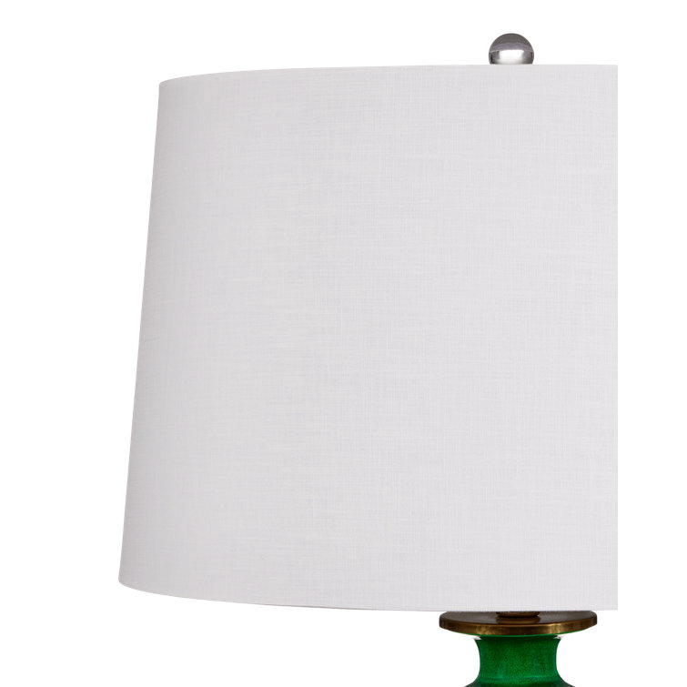 Imperial Green Porcelain Table Lamp with Off-White Linen Shade