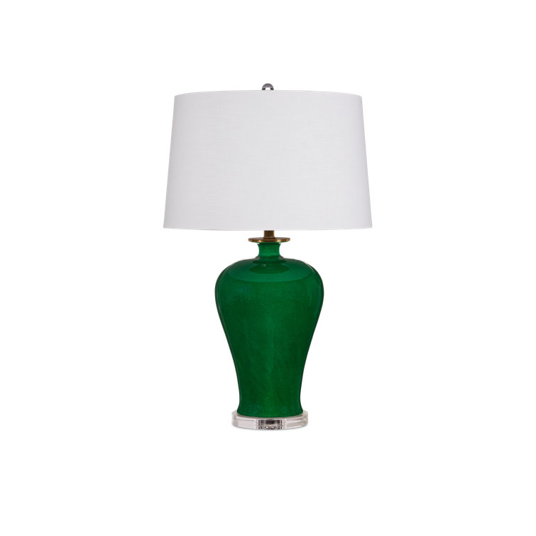 Imperial Green Porcelain Table Lamp with Off-White Linen Shade