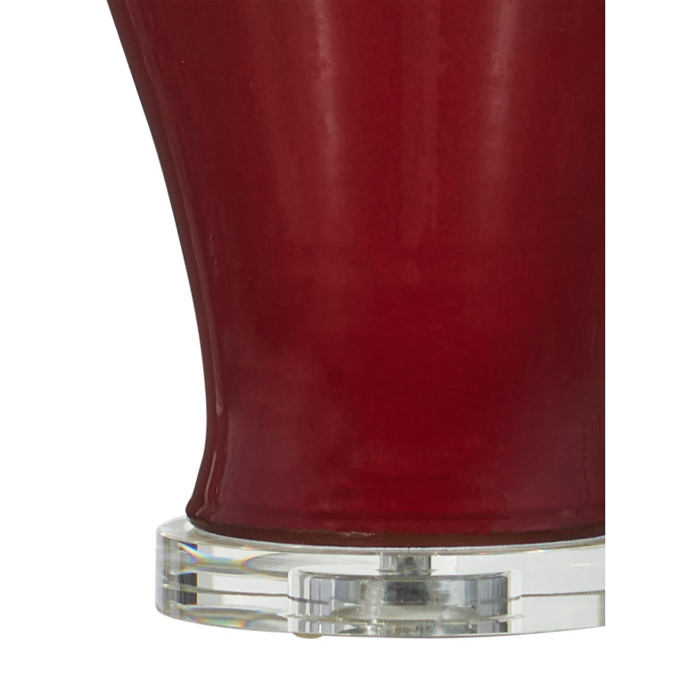 Imperial Red Porcelain Table Lamp with Off-White Linen Shade