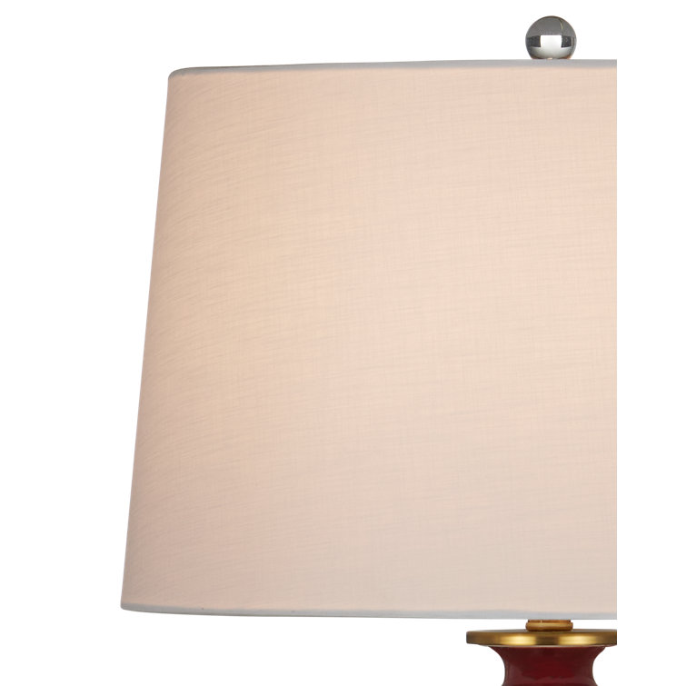 Imperial Red Porcelain Table Lamp with Off-White Linen Shade