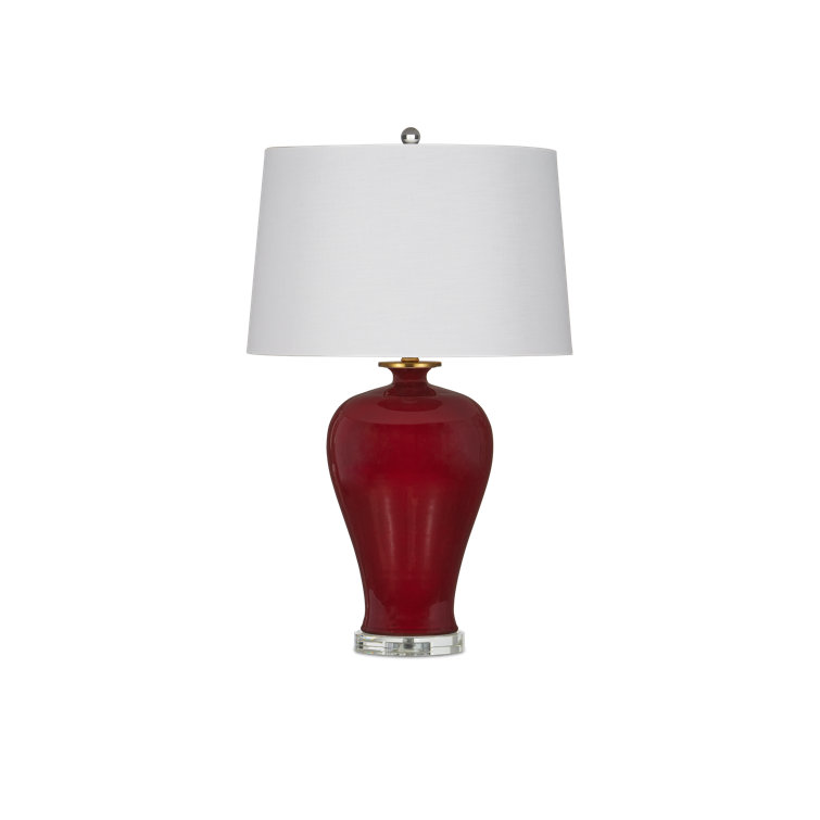Imperial Red Porcelain Table Lamp with Off-White Linen Shade