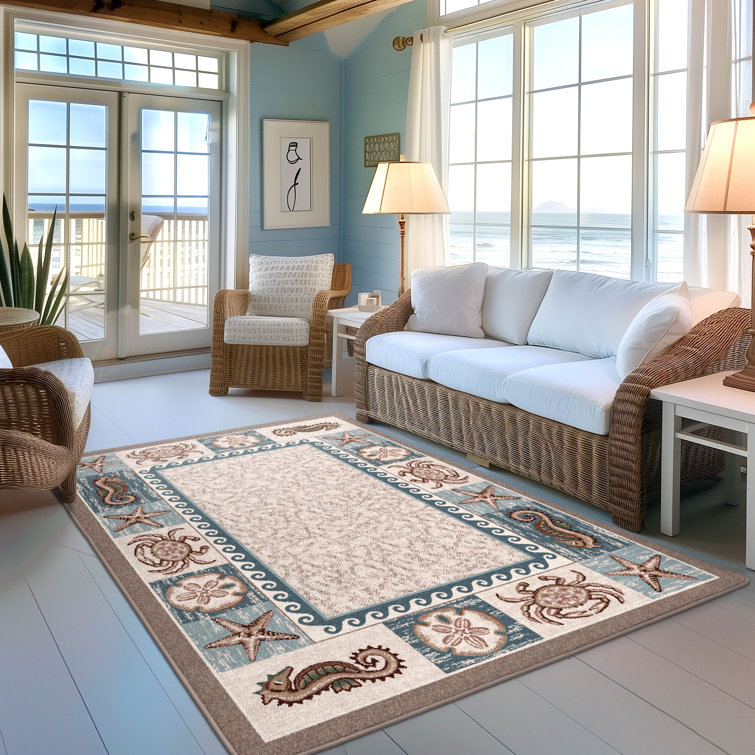 Sandstone Nautical Beach Rectangular Synthetic Area Rug