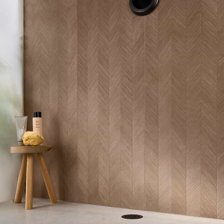 Large Format Cherry Brown Textured Wood Look Matte Ceramic Wall Tile