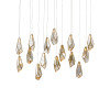 Glace Rectangular Multi-Drop 15-Light Brass & Raj Mirror Pendant
