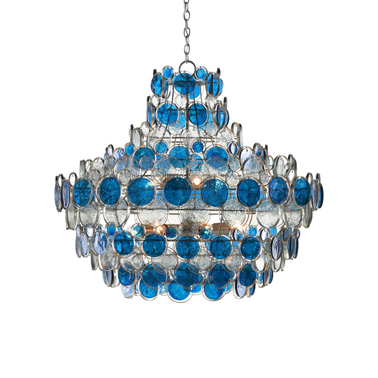 Galahad 12-Light Blue and Silver Glass Chandelier