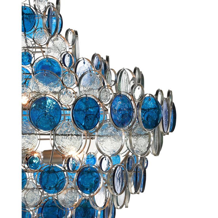 Galahad 12-Light Blue and Silver Glass Chandelier