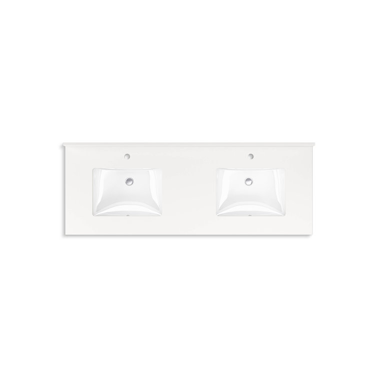 Maxstow 60" Light Oak Wall-Hung Double Vanity with Quartz Top