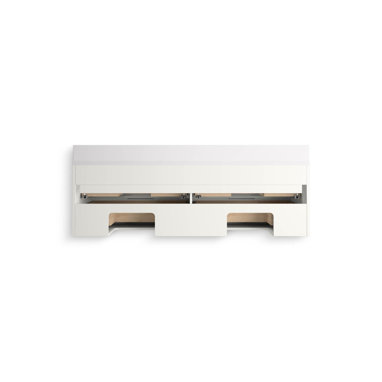 Maxstow 60" Light Oak Wall-Hung Double Vanity with Quartz Top