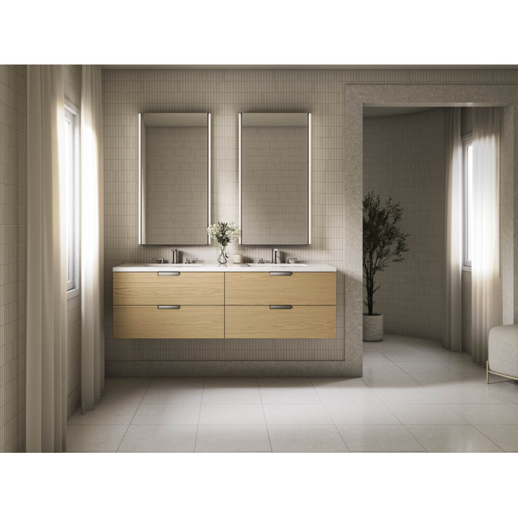 Maxstow 60" Light Oak Wall-Hung Double Vanity with Quartz Top